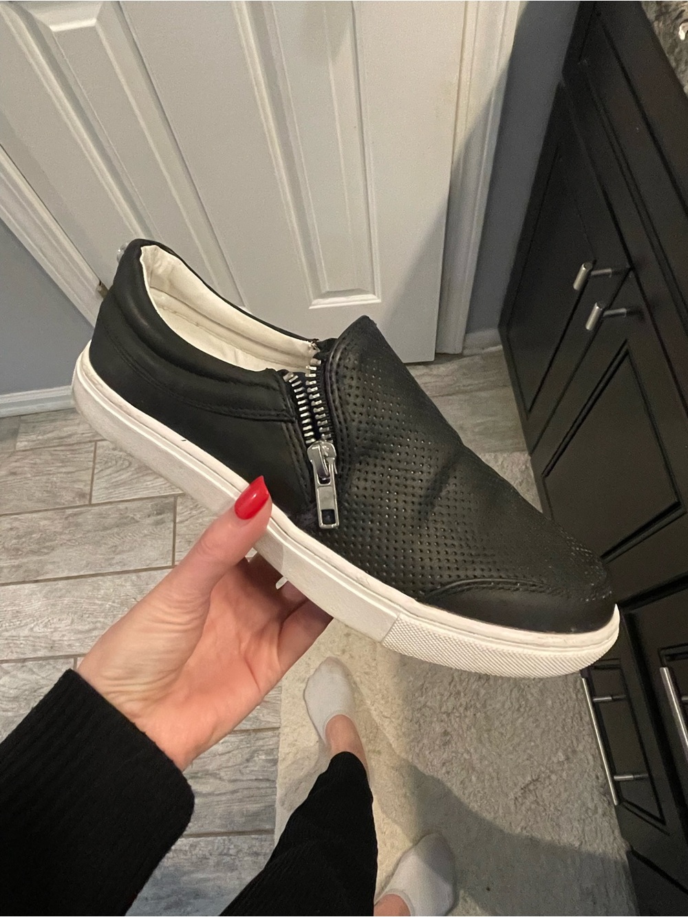 Steve Madden Ellias Black Perforated Side-Zip Slip-On Sneakers